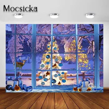 Mocsıcka Noel Pencere Zemin Kış Kar Sahne Noel Ağacı Portre Fotoğrafçılığı Arka Plan Fotoğraf Stüdyosu Arka Planında