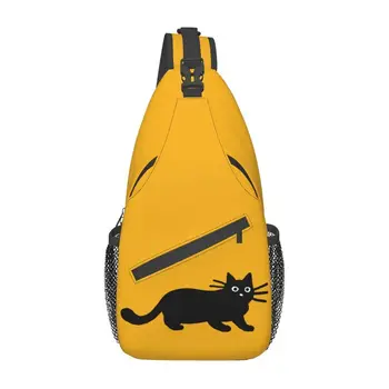 Moda Karikatür Siyah Kedi tek kollu çanta Seyahat Yürüyüş için erkek Göğüs Crossbody Sırt Çantası Omuz Sırt Çantası