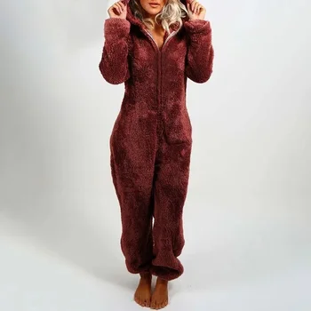 Moda Onesies Polar Pijama Genel Artı Boyutu Kaput Setleri Kadınlar için Pijama Yetişkin Kış Sıcak Pijama Kadın S-5XL