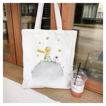 Moda Trendi Karikatür Baskı Tuval Tote Çanta Kore alışveriş çantası Bayanlar Günlük Çok Yönlü omuzdan askili çanta Küçük Prens Desen Çanta