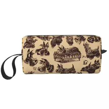Moda Vintage Scottie Köpek Seyahat makyaj çantası Kadınlar için İskoç Terrier Kozmetik Makyaj Organizatör Güzellik Depolama Dopp Kiti
