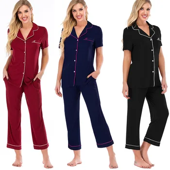Modal Analık Hemşirelik Pijama Set Emzirme Gecelik Bahar Güz Hamile Kadınlar Kısa Kollu Gecelik Pijama Pijama