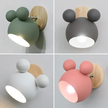 Modern basit Mickey karikatür duvar lambası yatak odası pembe Macaron pişirme boya yuvarlak başucu lambası seramik karo basit lamba