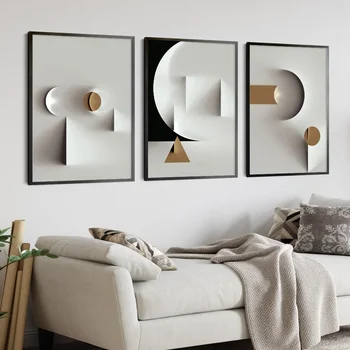 Modern Minimalist Duvar Sanatı Geometrik Siyah Beyaz Çizgiler Altın Yüksek Çözünürlüklü Boyama Posteri Baskı Ev Yatak Odası Oturma Odası Dekor
