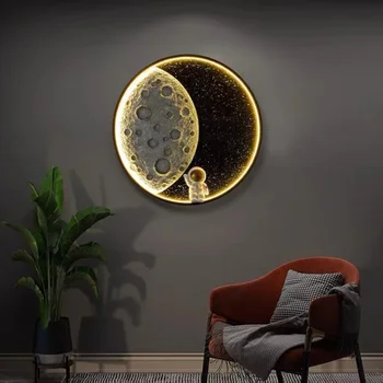 Modern Yaratıcı Ay Duvar Lambası Reçine Astronot LED yatak odası için lamba Çalışma Oturma Odası Koridor Ev Dekor Gece Halka Armatürleri