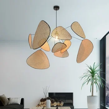 Modern Yemek Odası Yaprak Kolye Lamba ızgara kırsal El Yapımı Rattan Sanat Ekran Avize Bedroo Odası LED Oturma Odası ev Dekor