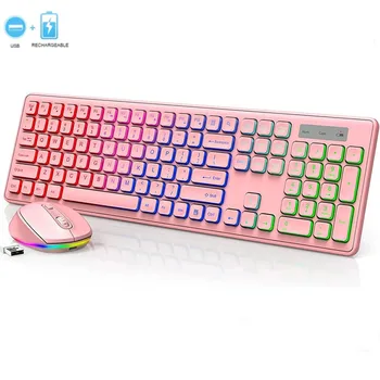 Mofii RGB kablosuz klavye Ve bilgisayar için fare Şarj Edilebilir Tam Boy Klavye Ve Fare Seti 2.4 G Klavye Mouse Combos