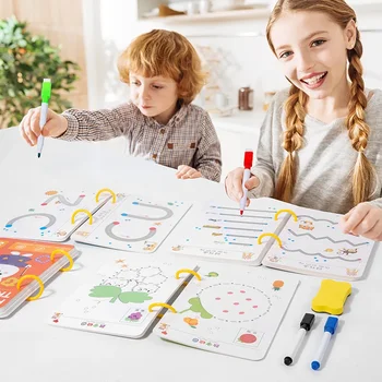 Montessori Kalem Kontrol Eğitim Kitabı Büyülü İzleme Çalışma Kitabı Yeniden Kullanılabilir Sihirli Pratik Defterini Çocuk Çizim Eğitim Kitapları