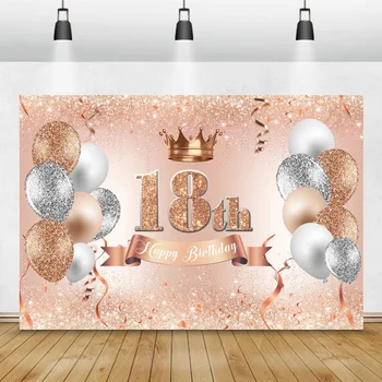 Mutlu 18th Doğum Günü Parlayan Balonlar Dekor Taç Desen Fotoğraf Backdrop Adı Portre Özel Poster Photocall Arka Plan