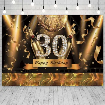 Mutlu 30th 40 50 60th Doğum Günü Partisi Afiş Zemin Siyah Altın Gümüş Balon Erkek Kadın Parti Fotoğraf Arka Plan Posteri