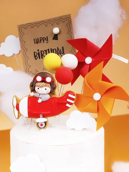 Mutlu Doğum Günü Pastası Dekorasyon Pilot Uçak Araba Ağacı Bulutlar Anniversaire Dekor Parti Pişirme Malzemeleri Kek Süslemeleri Bebek Duş
