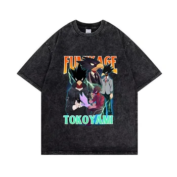 My Hero Academia Fumikage Tokoyami Anime T Shirt Yıkanmış Tees Büyük Boy T-shirt Vintage Streetwear Manga Gömlek Erkekler Tees Tops
