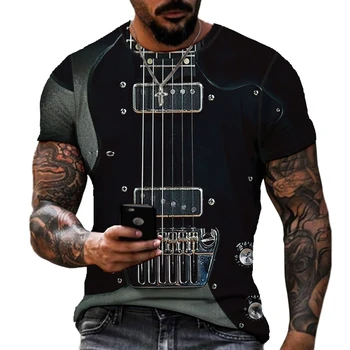 Müzik Gitar erkek kısa kollu t-shirt Tarzı Nefes Komik O-boyun Harajuku Giyim Casual Hip Hop Büyük Boy Erkek 3D Baskı