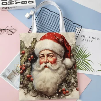 Noel 1 Noel Baba Tote Çanta Pamuklu Bez Omuz alışveriş çantaları Kadınlar İçin Çanta Eko Katlanabilir yeniden kullanılabilir alışveriş çantası 1016WJY