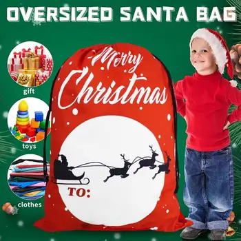 Noel Dekorasyon Çantası Premium 70x50cm Noel İpli hediye çantası Santa Elk Kızak Tasarım Kapasiteli Ağır Parti için