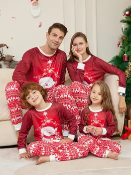 Noel Giyim Aile Eşleştirme Pijama 2024 Yeni Yıl Giyim Noel Elk Kardan Adam Baskı Yetişkin Çocuk Seti Bebek Bodysuit Aile Seti