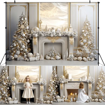 Noel Gümüş Şömine Arka Planında Çocuklar Yetişkin Fotoğraf Sahne Çocuk Bebek Photocall Çelenk Noel Ağaçları Oturma Odası Arka Plan