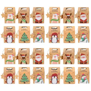 Noel hediyesi Kutusu Noel Baba Hediye Kutusu Noel Kraft Kağıt Hediye kutu seti Noel Baba Kardan Adam Geyik Noel Ağacı Şeker Noel için