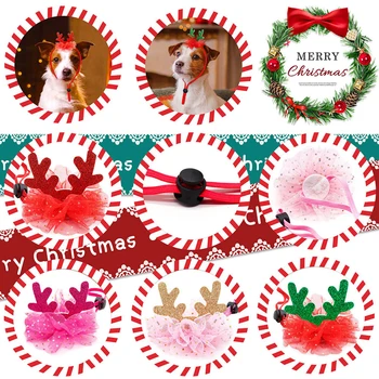 Noel Ren Geyiği Boynuzları Kafa Bandı Pet Ayarlanabilir Noel Santa Şapka Pet Santa Kafa Bandı Pet Kedi Köpek İçin 6x8cm Toptan