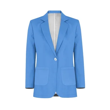 Noisydesigns Mavi Ofis Bayanlar Blazer Ceket Kadınlar İçin Turn Down Yaka Tek Düğme Vintage Uzun İnce Giyim Şık Üstleri