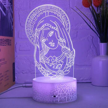 Nıghdn Meryem 3D Illusion Lamba LED Gece Lambası USB Dokunmatik 7 Renk Masa Lambası Yatak Odası Dekorasyon Hediye Gece Lambası Akrilik