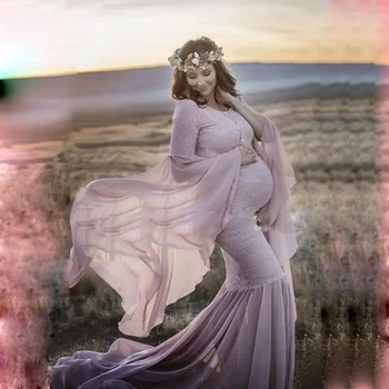 Omuzsuz Hamile Çekimi Elbiseler Dantel Fantezi Gebelik Fotoğrafçılığı Elbise Maxi hamile elbisesi Hamile Kadınlar İçin Fotoğraf Prop
