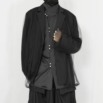 Orijinal erkek giyim 2023 yeni sonbahar rahat rahat Batı Siyah niş tasarımcı örgü dikişli gevşek Blazer