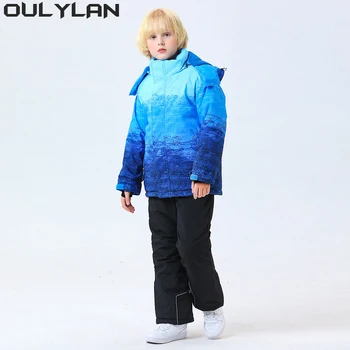 Oulylan Kız Erkek Kayak Takım Elbise Kış-30℃ çocuklar Kayak Giysileri Sıcak Su Geçirmez Ceketler Pantolon çocuk giyim seti