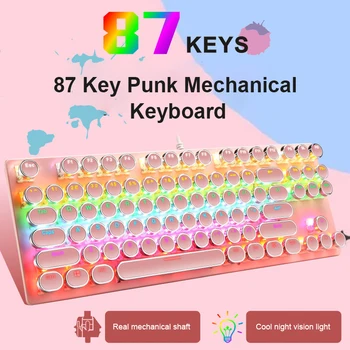 Oyun Mekanik Klavye Retro Punk USB Kablolu LED 23 Modu RGB Arkadan Aydınlatmalı Anahtarı 104 Tuşları Tam Tuş Takımı Yeşil Eksen Bilgisayar Oyunu İçin