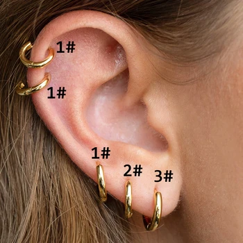 Paslanmaz Çelik Basit Hoop Küpe Kadınlar için Tragus Piercing Septum Helix Pürüzsüz Altın Renk Kıkırdak Çemberler Kulak Aksesuarları