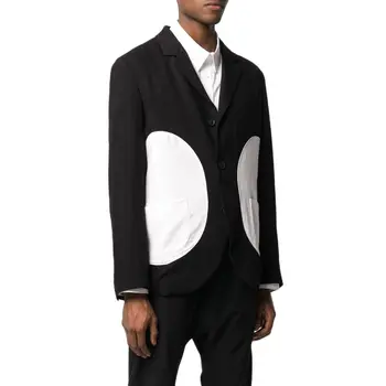Patchwork Erkek Takım Elbise Erkek Takım Elbise Düzenli Fit 2 Parça Siyah Blazer Beyaz Nokta İle Moda Rahat erkek giyim Seti Benzersiz Tasarım