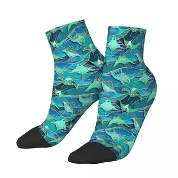 Patchwork Manta Işınları Turkuaz Mavi Ve Yeşim Yeşili Ayak Bileği Çorap Erkek Erkek Kadın Yaz Çorap Polyester