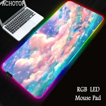 Pembe Bulut RGB Büyük Mouse Pad Pc Oyun Arkadan Aydınlatmalı Mousepad HD Baskı Oyun LED Klavye Pedleri XXXL Masa Halı Kauçuk sümen