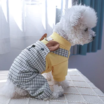 Pet Köpek Giysileri Karikatür Bahar Tulum Yavru Ayı Güzel Çift Elbise Pantolon Sıcak Köpek Giysileri Kıyafet Küçük Köpek Kostüm Giyim