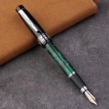 Picasso 915 Metal Ve Selüloit Yeşil Mermer dolma kalem Orta Uç 0.7 MM Altın Trim Mürekkep Kalem Lüks Yazma Hediye Kalem Seti