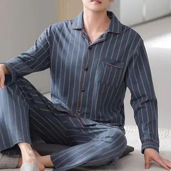 Pijama pantolon seti Aile Pijama Baskılı Aile Loungewear Şık erkek İlkbahar/sonbahar Pijama Takımı Yaka Yaka Uzun
