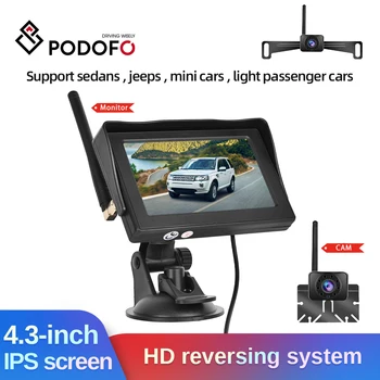 Podofo Dijital Kablosuz İletim 4.3 inç Monitör HD Araç Yedekleme Arka Kamera ile Araba İçin Uygun Plaka Tutucu