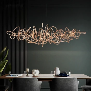 Post-modern ışık lüks LED restoran avize dekorasyon Salon İskandinav parlaklık lambaları basit demir sanat bar ağacı asılı krom