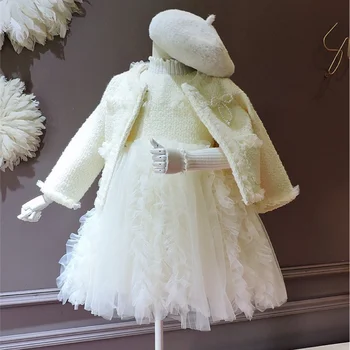 Prenses Kız giyim setleri Sonbahar Kış Çocuk Kız Kalın sıcak tutan kaban Tutu Elbise 2 adet Elbise Takım Elbise Çocuklar Yeni Yıl Giysileri
