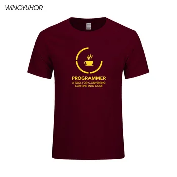 Programcı Kahve Kafein Şaka T Shirt Erkek Yaz Rahat kısa kollu tişört Pamuk Komik Kod İşçi Tshirt Homme