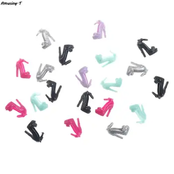 Rastgele Moda 10 Pairs Renkli Sandalet Kopya Kristal Yüksek Topuklu Ayakkabılar barbie bebek Kız Hediye Aksesuarları Elbise Elbise Prop