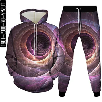 Renkli Sanat Vortex Şerit Yaratıcı Tasarım Baskı erkek eşofman Kadın Hoodies + Pantolon 2 Adet Setleri Kadın günlük kıyafetler Boyutu S-6XL