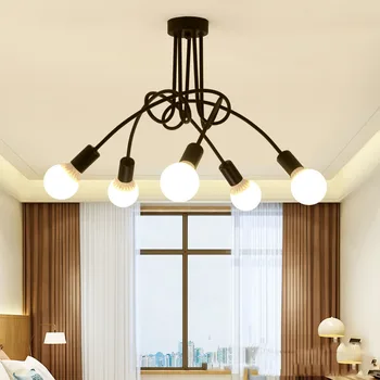 Retro avize ferforje LED tavan lambası siyah ve beyaz E27 ışık oturma odası Modern dekorasyon ev aydınlatma armatürü