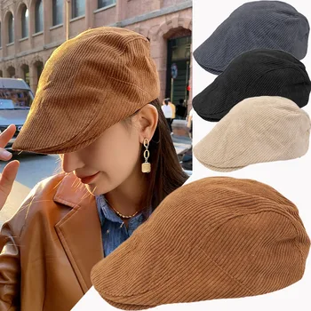 Retro Kadife Bere Kapaklar Kadın Erkek güneş şapkaları Düz Renk Bere Vintage Newsboy Kap Düz Ivy Casquette Ayarlanabilir Cabbie Şapka