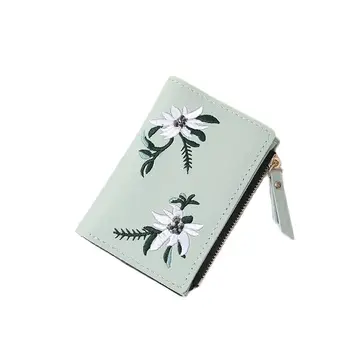 Retro Çiçekler Nakış Kadın Kısa Cüzdan Bayanlar PU Deri Para kart tutucu Mini Debriyaj Çantalar