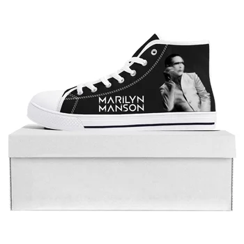 Rock Grubu Müzik Şarkıcı Marilyn Manson Yüksek Top yüksek kaliteli ayakkabılar Mens Womens Genç Kanvas Sneaker Çift Ayakkabı Özel Ayakkabı