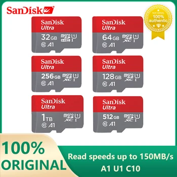 SanDisk Ultra microSDXC Bellek Kartı A1 C10 U1 HD 32 GB 64G 128G 256G 512G 1 TB max 140 mb/s Mikro SD Kartları için Camare Telefonu