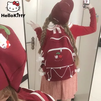 Sanrio Nakış Hello Kitty Kadın Sırt Çantası Yeni Kore Y2k Tiki Kız Kawaii Schoolbag Yaz Tatlı Sevimli Öğrenci omuzdan askili çanta