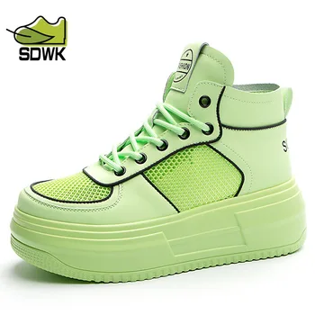 SDWK 6 cm Yaz Kadın Sneakers Mesh Yüksek Platformu Eğitmenler Beyaz Ayakkabı Topuklu Takozlar Sandalet Nefes Kadın Rahat Yaz Ayakkabı