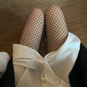 Seksi kadın Uzun Fishnet Mesh Naylon Tayt İnce Bacaklar Hollow Out file çoraplar balık ağı Külotlu Çorap Yüksek Bel Çorap